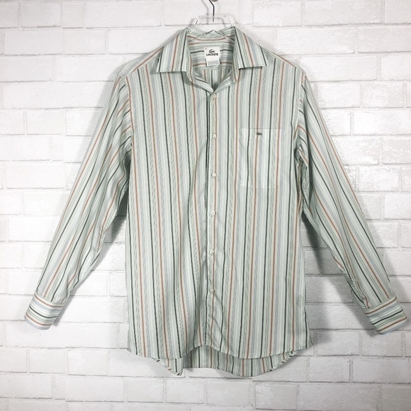 Lacoste Vintage Striped Mint Green Button Up 40 - Picture 1 of 7